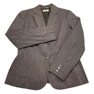 Talbots Womens Blazer Size 14 Brown‎ Pinstripe Pleated Notch Collar Lined Career